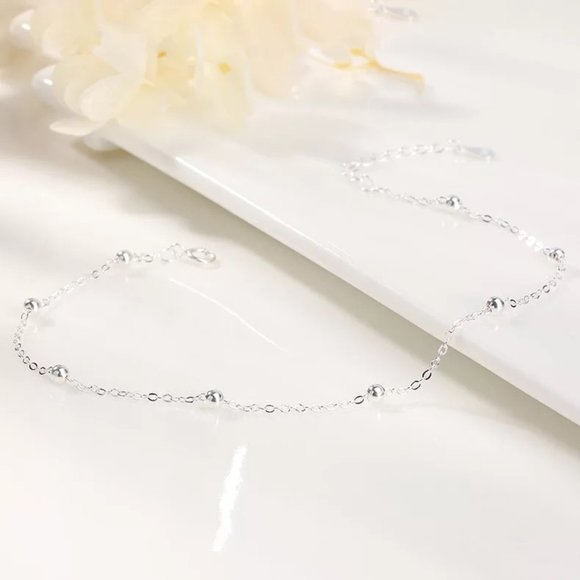 14k Gold Hollow Beads Bracelet/Anklet Sterling Silver - Picture 2 of 9